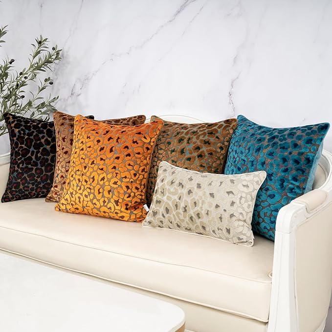 Alerfa Beige Floral Throw Pillow Cover 20 x 20 Inch Cut Velvet Sqaure Luxury - Image 8