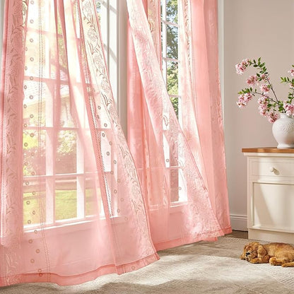 jinchan Winslow Pink Sheer Curtains 84 Inch - Image 2