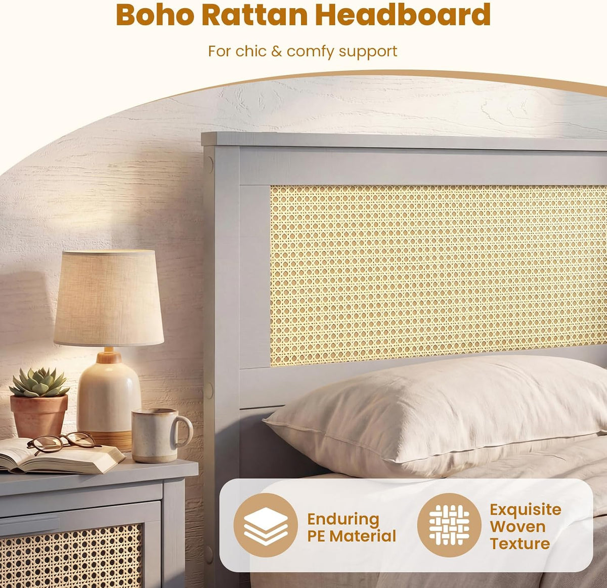 komfott twin rattan bed frame with 2 storage showing dimensions