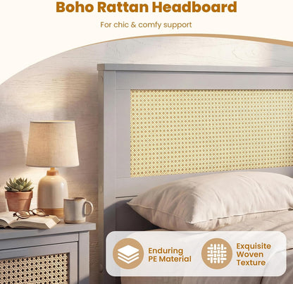 komfott twin rattan bed frame with 2 storage showing dimensions