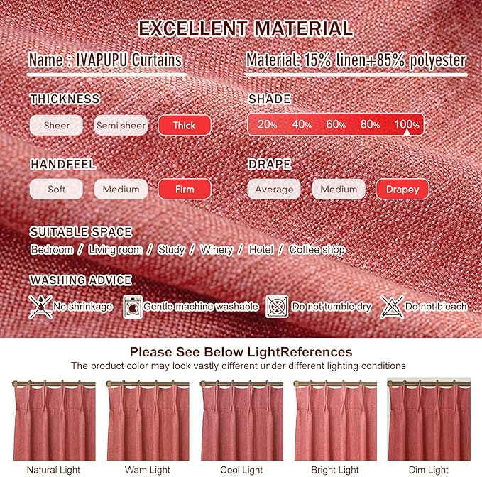IVAPUPU Linen Pinch Pleated 100% Blackout Curtains - Image 9