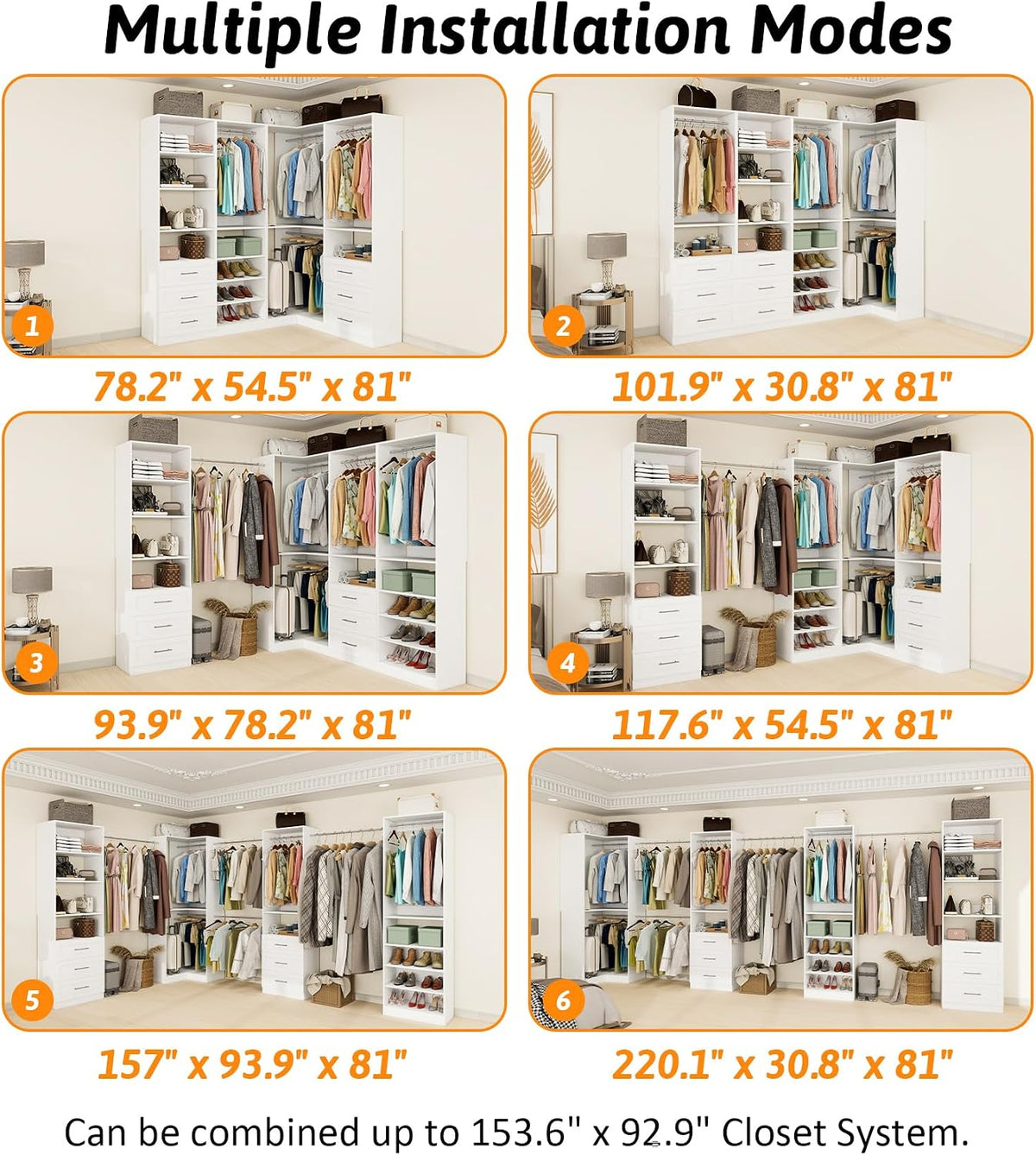 vomavex closet system with 4 sets, 101.9" closet, package contents