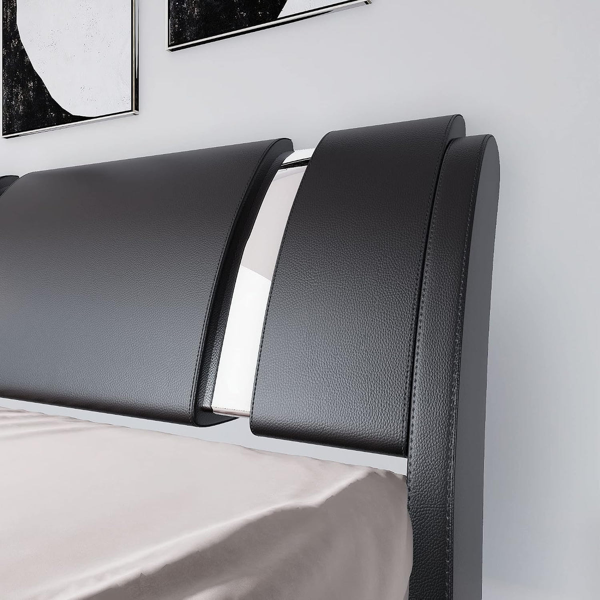 allewie king bed frame with iron piece decor, side view