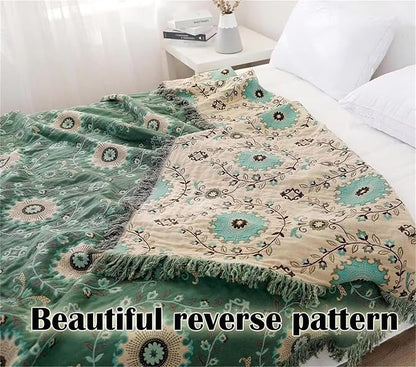 MSGKV Boho Throw Blanket for Couch Bed 100% Cotton Blankets Woven Green Blanket - Image 4