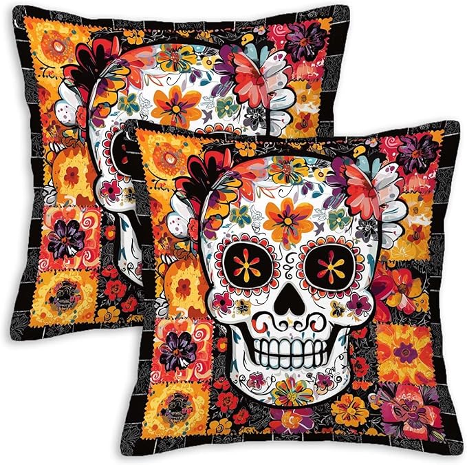 Throw Pillow Covers 18x18 Set of 2, Sugar Skull Cushion Covers, Decorative by Unknown