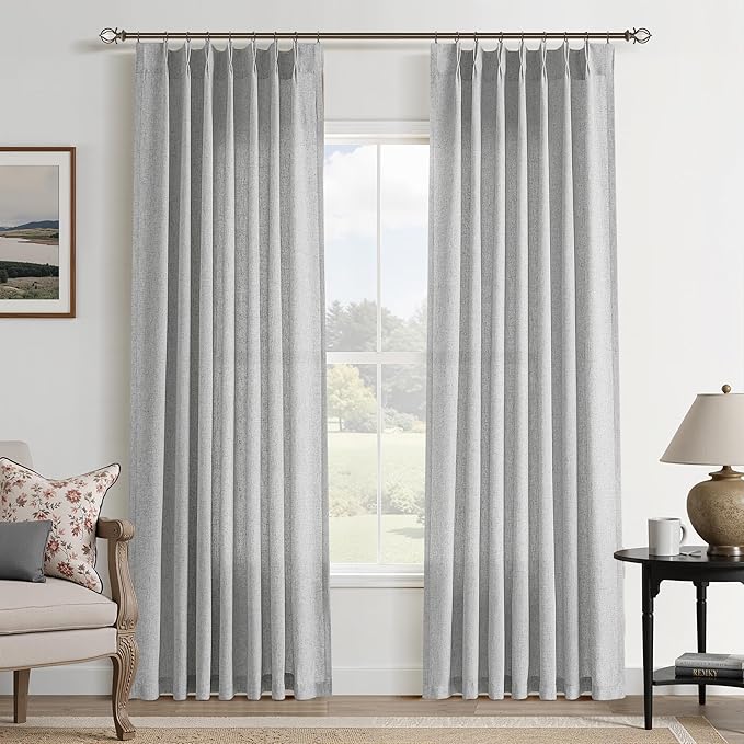 Light Grey Pinch Pleated Linen Curtains 84 Inch Length 2 Panels by Aersas