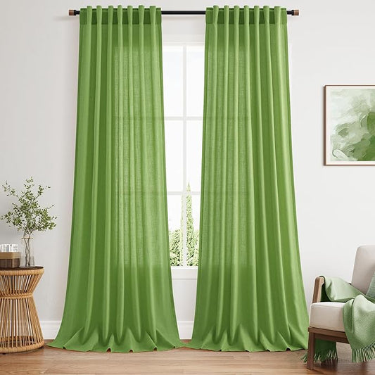 Lime Green Linen Curtains 90 Inch Long 2 Panels Set by Nanspring