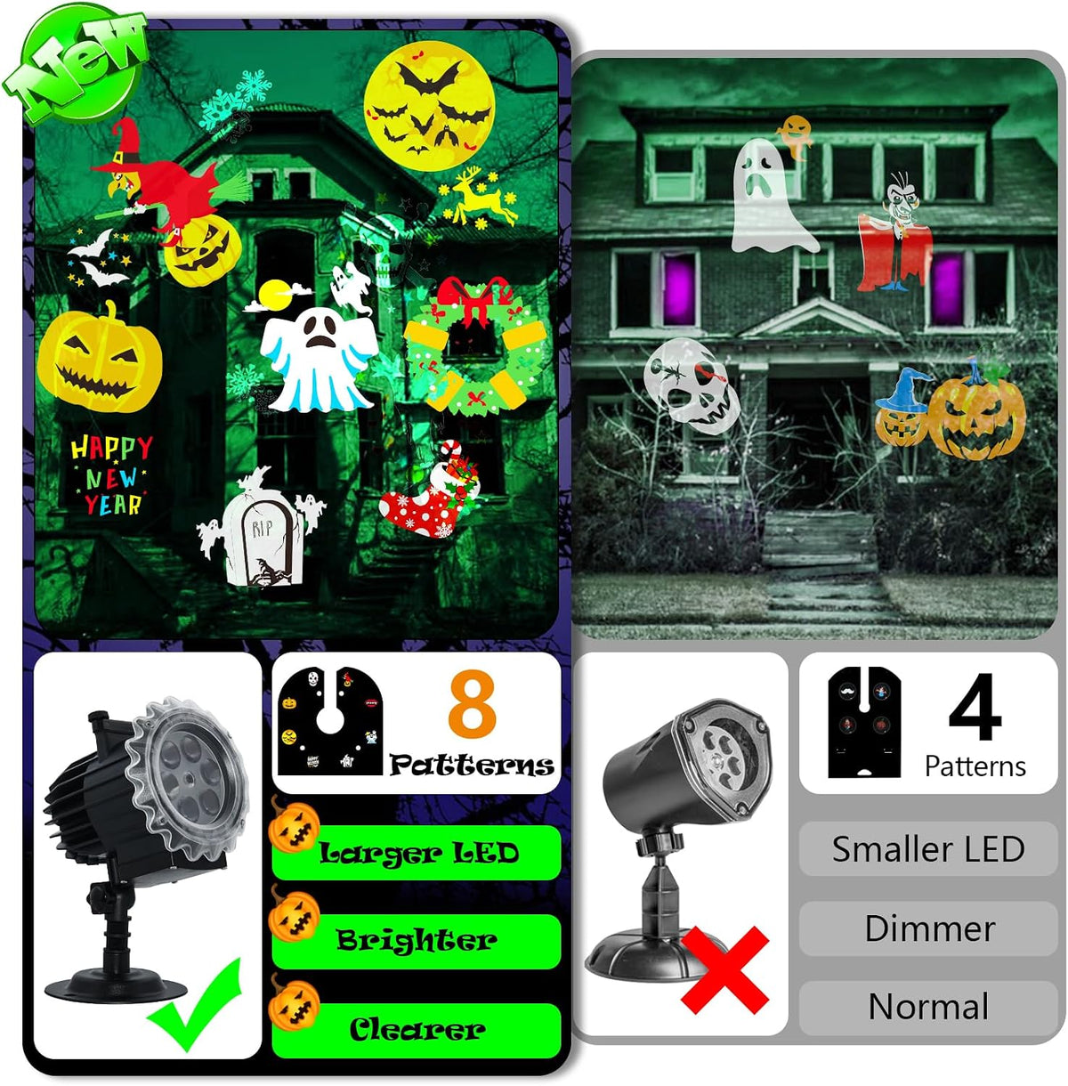 Halloween Projector Lights Outdoor, 8 Images Mode Halloween Lights Projector with 96 Cartoons, Waterproof Holiday Projector with Remote Control and Timer for Halloween Decorations