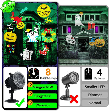 Halloween Projector Lights Outdoor, 8 Images Mode Halloween Lights Projector with 96 Cartoons, Waterproof Holiday Projector with Remote Control and Timer for Halloween Decorations