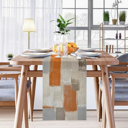 Emvency Farmhouse Table Runner, Modern Orange and White Abstract Art Painting - Image 5