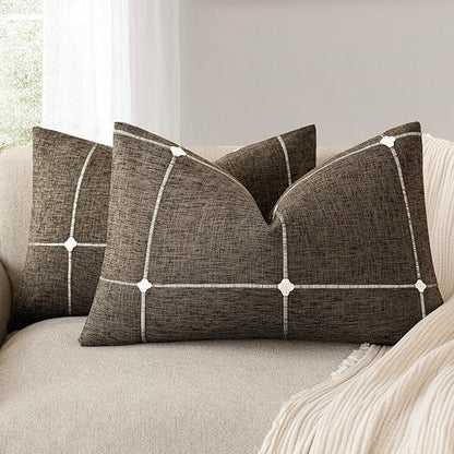 Foindtower Pack of 2 Decorative Faux Linen Jacquard Check Throw Pillow Covers by Foindtower