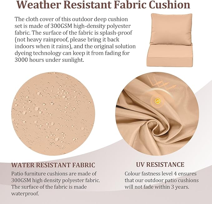 Waterproof Outdoor Chair Cushion Set of 4, Outdoor Cushions - Image 4