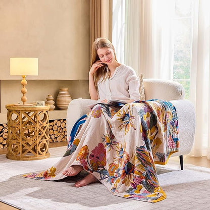 Boho Throw Blanket, 100% Cotton Ultra Soft Luxury Throw Rustic Quilt, All - Image 3