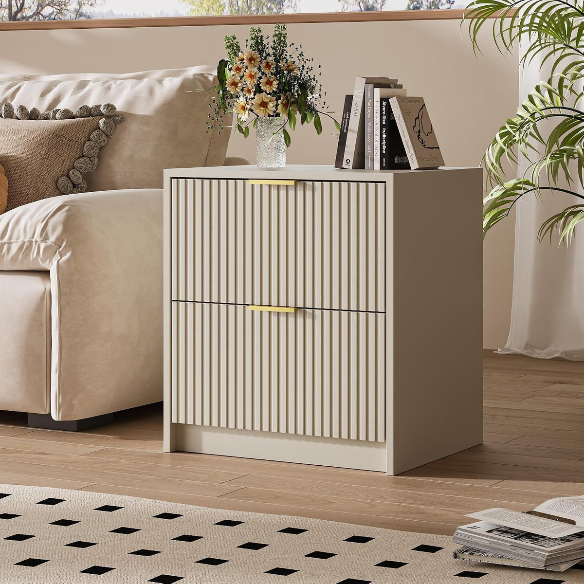 maisonaria fluted nightstands set of 2 with 2 on a desk or shelf