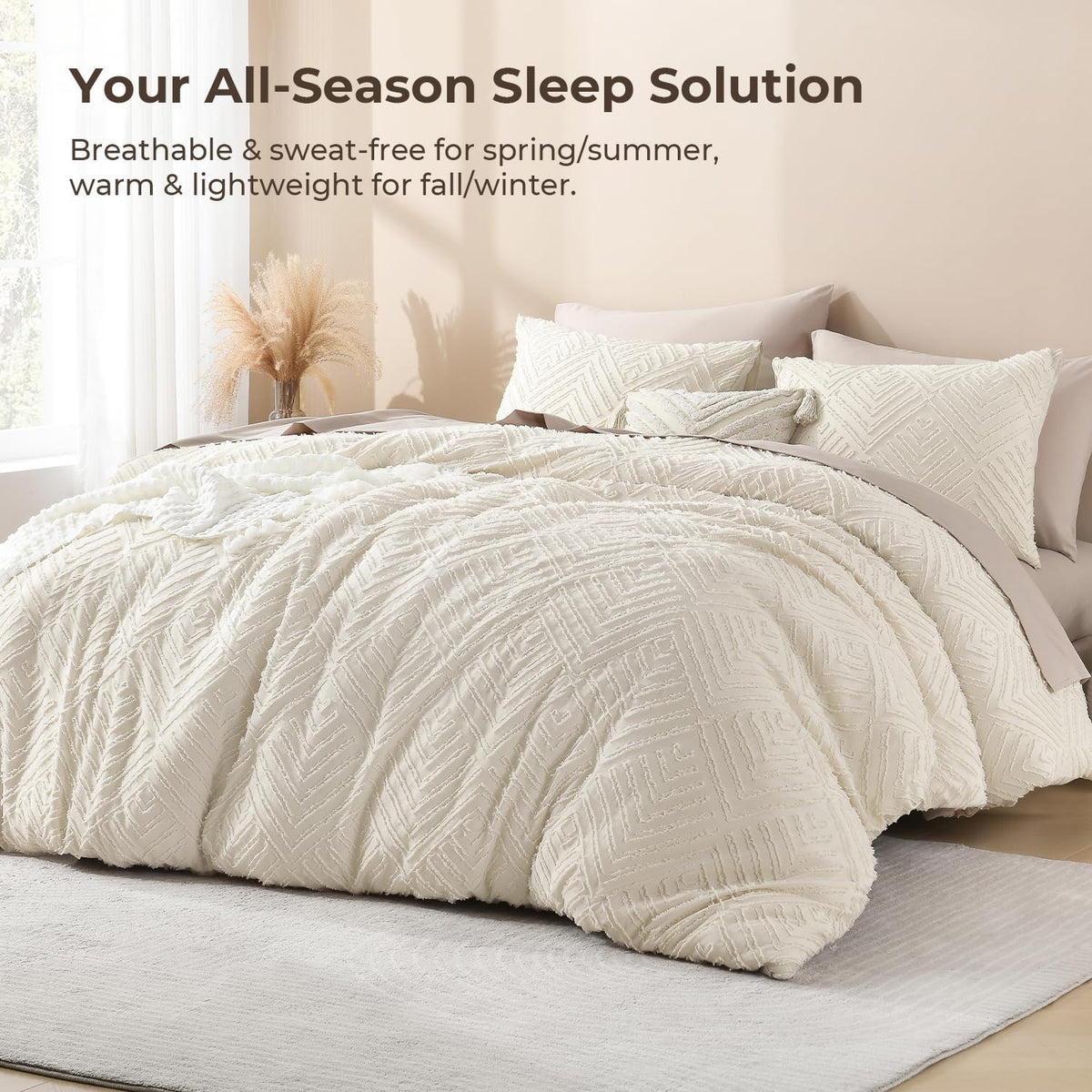 litanika king size comforter set, 3 pieces beige, close-up detail