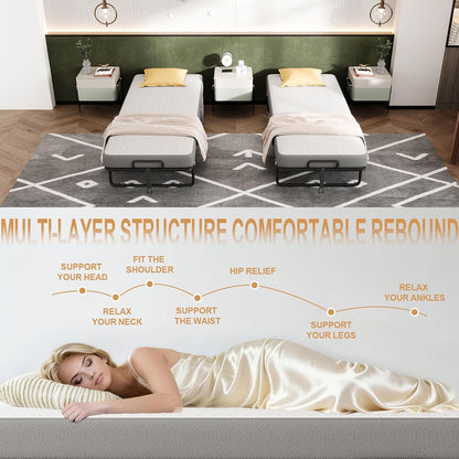 folding bed with mattress for adults, single size, front angle view