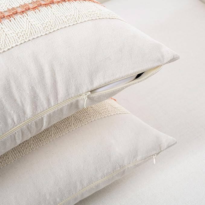 Fancy Homi Set of 2 Boho Coral Decorative Throw Pillow Cover 22x22 Inch - Image 3