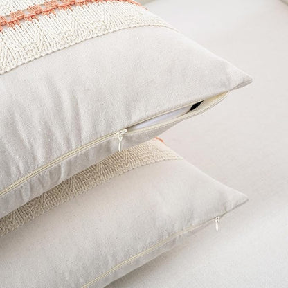 Fancy Homi Set of 2 Boho Coral Lumbar Decorative Throw Pillow Cover 12x20 Inch - Image 3