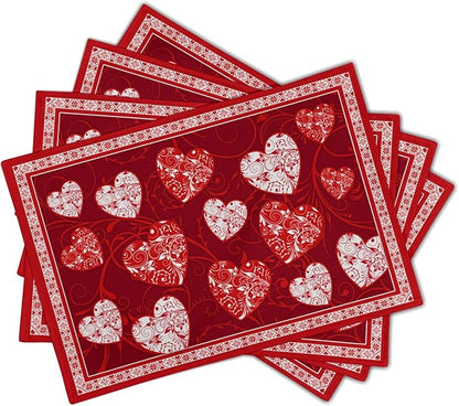 Giwawa Love Heart Placemats Set of 4, Valentines Day Red White Hearts Print - Image 2