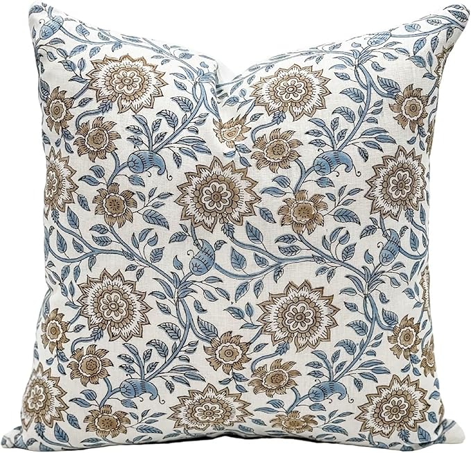 Designer Floral Print on Off White Linen Pillow Cover, Boho Décor Pillow - Image 3