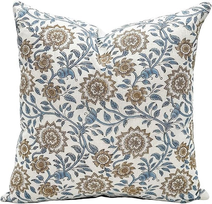 Designer Floral Print on Off White Linen Pillow Cover, Boho Décor Pillow - Image 3