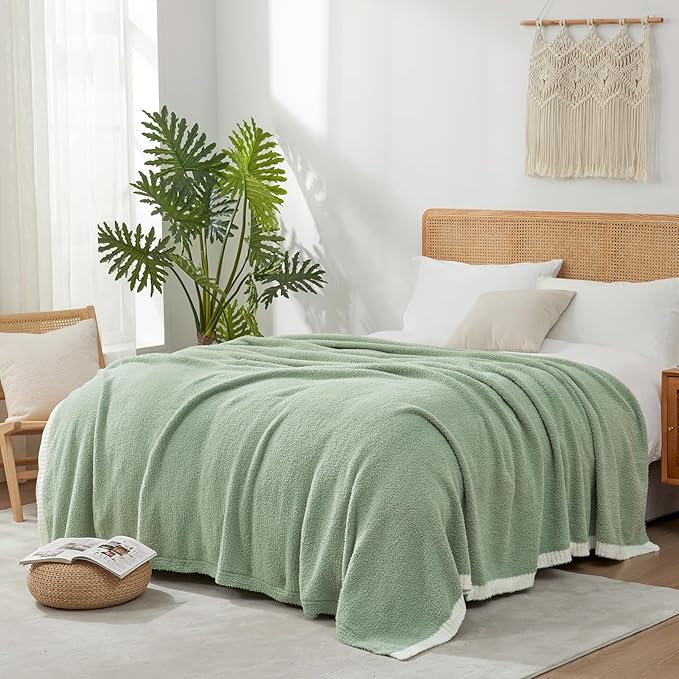 Snuggle Sac Sage Green Bedding Blankets Queen Size 90x90 inches, Reversible by SnuggleSac