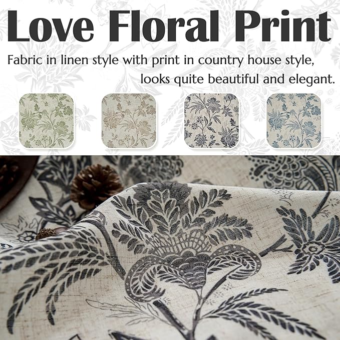 jinchan Floral Linen Tier Curtains 24 Inch Farmhouse Cafe Curtains Rod Pocket - Image 5