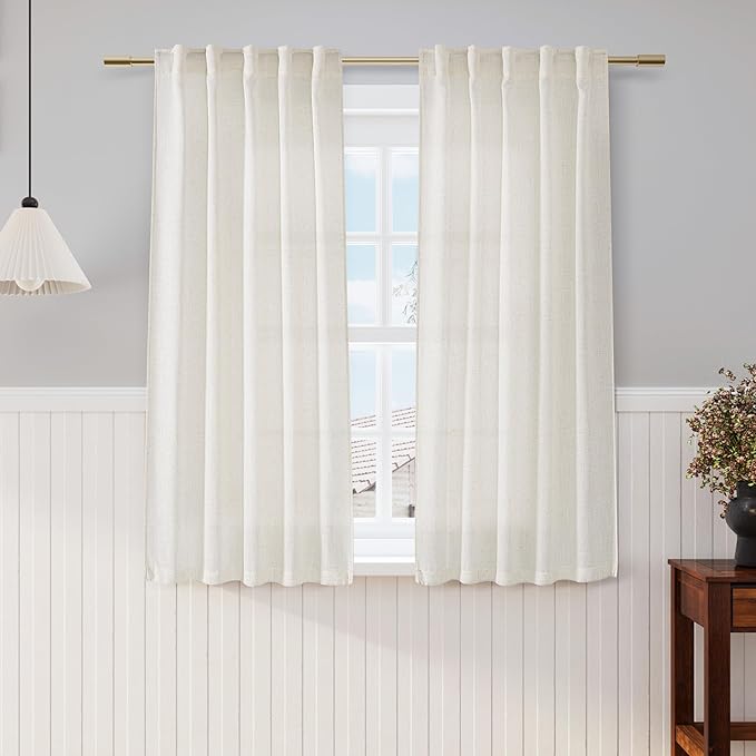 Nanspring Natural Cafe Curtains 54 Inch Length 2 Panels Set Back Tab Thermal by Nanspring