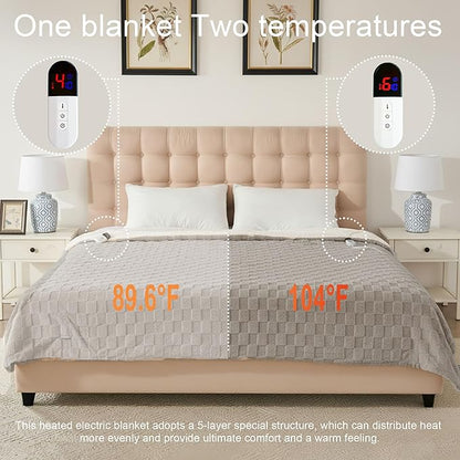 Electric Blanket, Soft Checked Flannel Fast Heating Blanket - Image 8