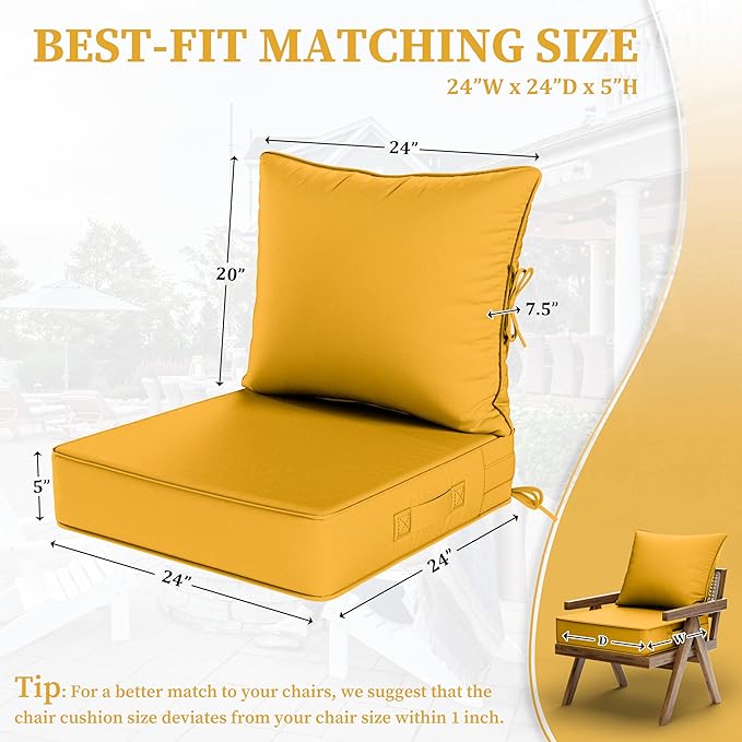Outdoor Seat Cushion Set 24 L × 24 W × 5 H Inch Waterproof & Fade Resistant - Image 2