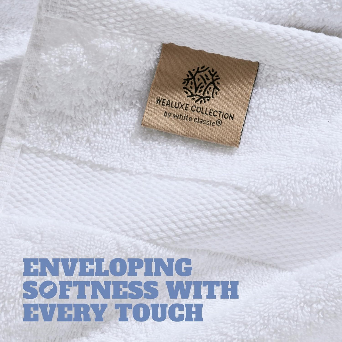 wealuxe white bath towels set of 4-27x54, 100%, close-up detail