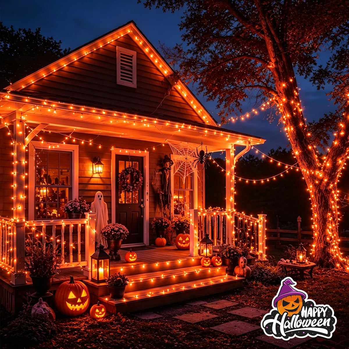 QITONG Halloween String Lights Outdoor Waterproof, 165ft 500 LED Orange led Lights Indoor, 8 Modes Clear Wire Twinkle Lights Plug in for Garden Patio Yard Decor