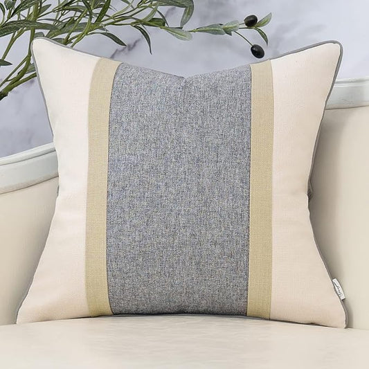 Yangest Patchwork Pillow Cover 24x24 Inch Luxury Cotton and Linen Cushion Cover by Yangest