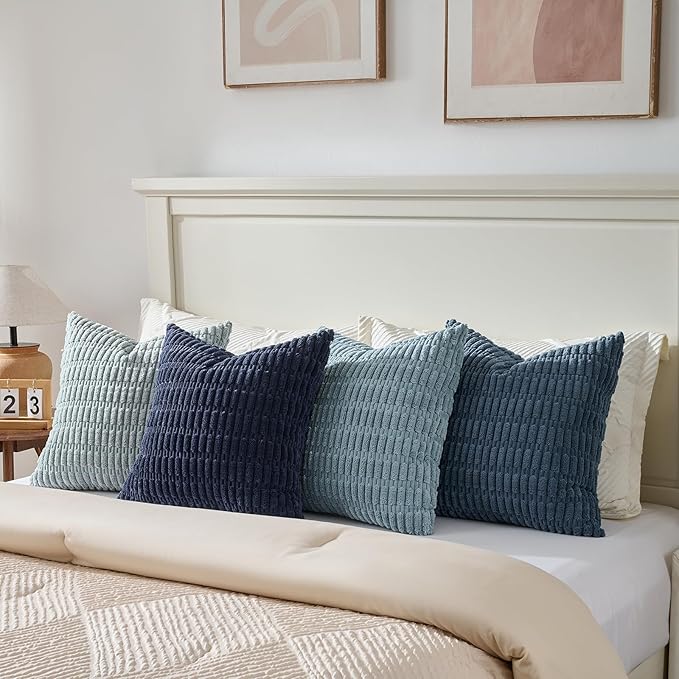 Fancy Homi Set of 4 Blue Boho Decorative Throw Pillow Covers 22x22 Inch - Image 5