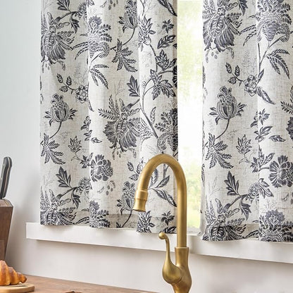 jinchan Floral Linen Tier Curtains 24 Inch Farmhouse Cafe Curtains Rod Pocket - Image 2