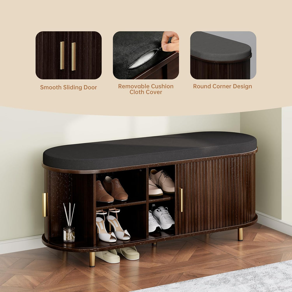 DHH 2-Tier Storage Bench,Wide Shoe Bench with Thickened Padded Seat Cushion, ...