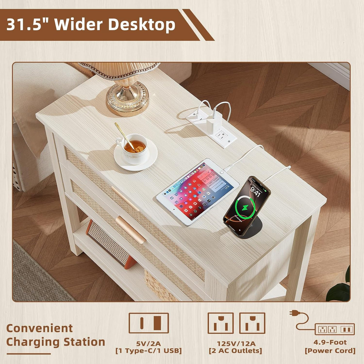 leyaoyao 31.5" wide rattan night stand set 2 showing dimensions