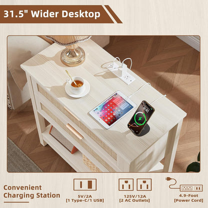 leyaoyao 31.5" wide rattan night stand set 2 showing dimensions