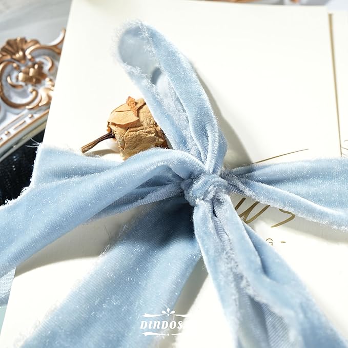 Dusty Blue Velvet Ribbon 1.5 inch French Blue Frayed Velvet Ribbon Blue Raw - Image 3