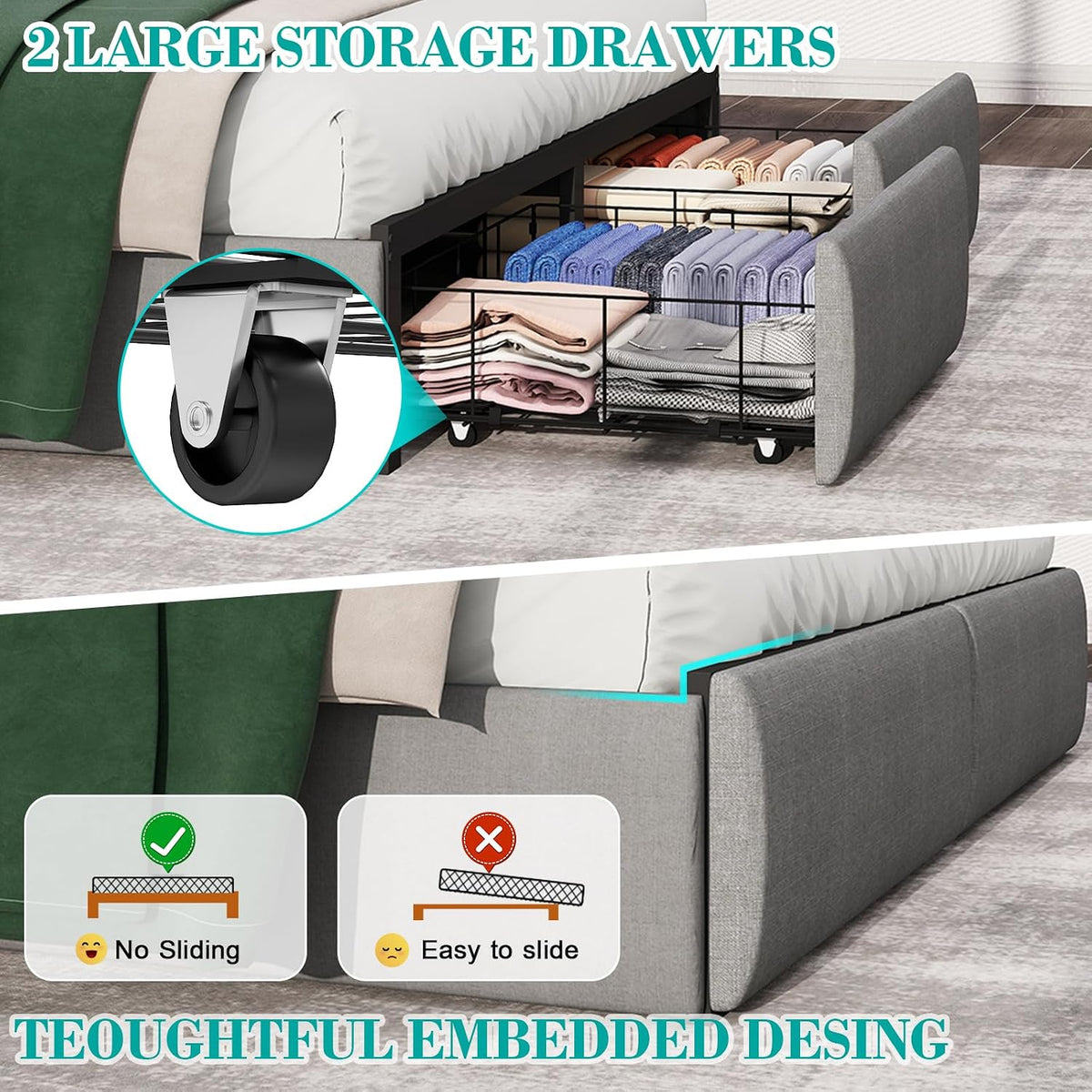 upholstered wingback full bed frame with 2 storage on a desk or shelf