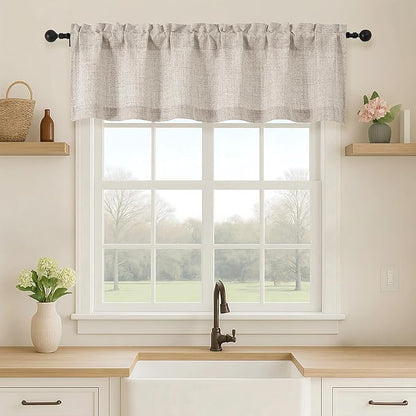 OVZME Valance for Windows, Light Filtering Faux Linen Textured Small Short by OVZME