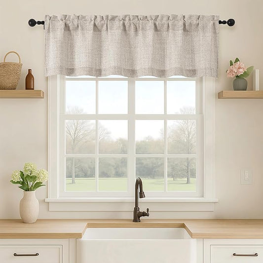 OVZME Valance for Windows, Light Filtering Faux Linen Textured Small Short by OVZME