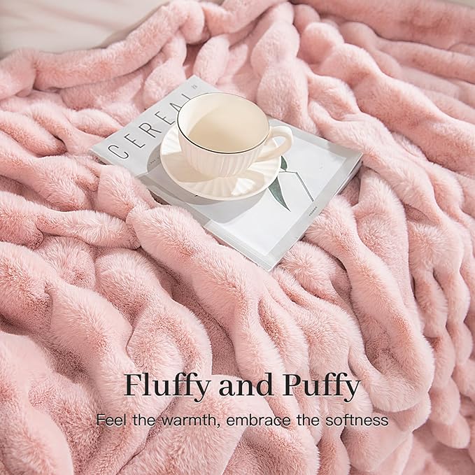 NEXHOME PRO Faux Fur Throw Blanket Pink, Luxury Soft Decorative Cozy Plush Long - Image 3