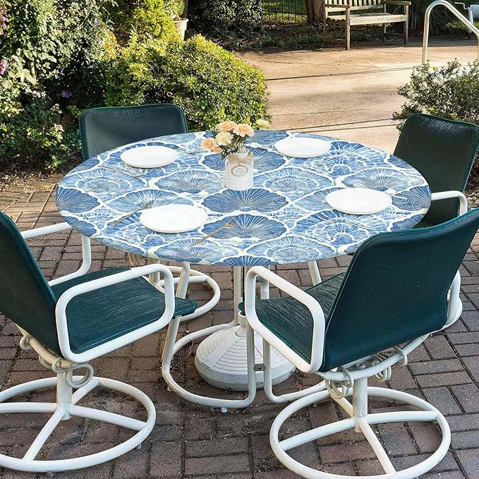 Blue Seashell Fitted Round Tablecloth - Image 9