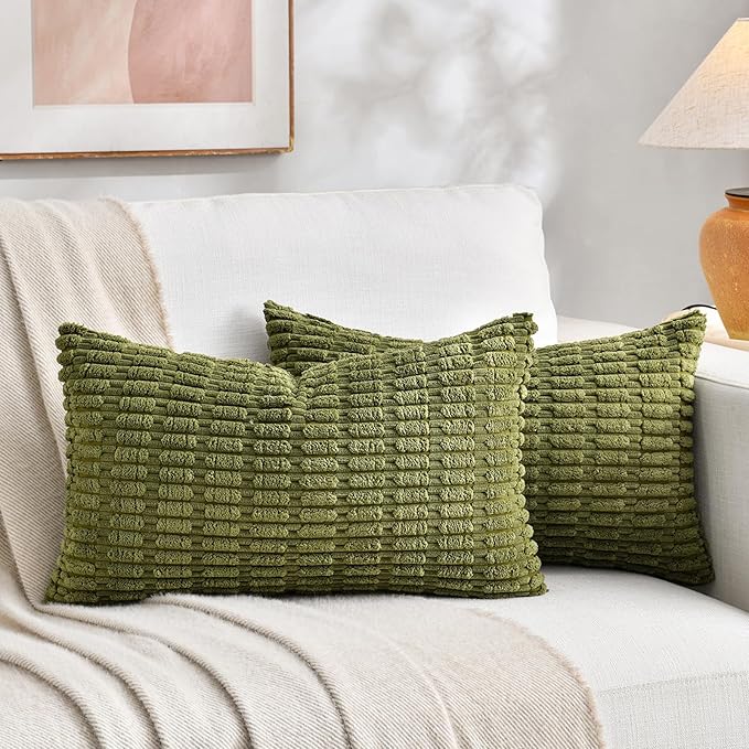 Fancy Homi 4 Packs Boho Moss Green Decorative Throw Pillow Covers 12x24 Inch - Image 5