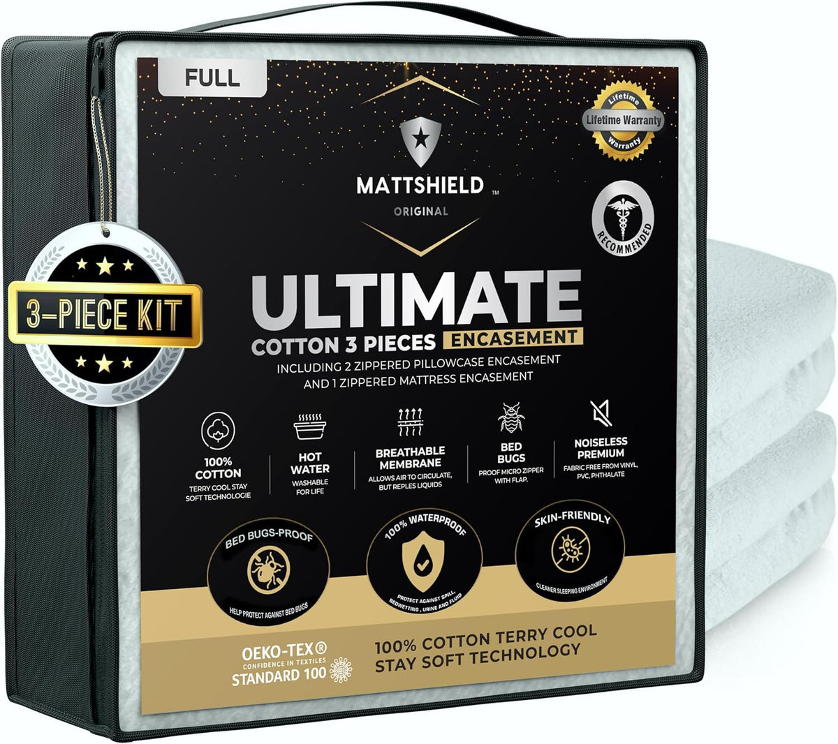 mattshield ultimate 3-piece kit - bed bug-proof mattress, main product view