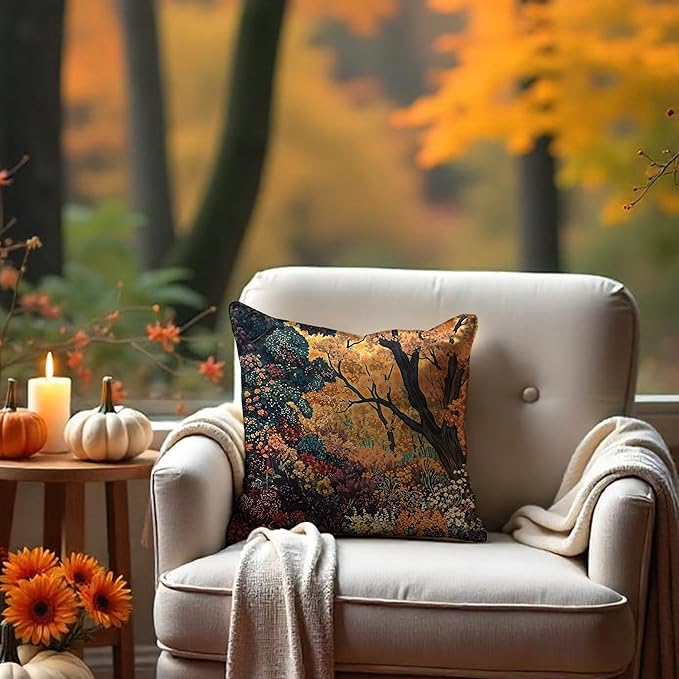 Rustic William Morris Inspired Autumn Forest Decor Throw Pillow Covers 18x18 - Image 5
