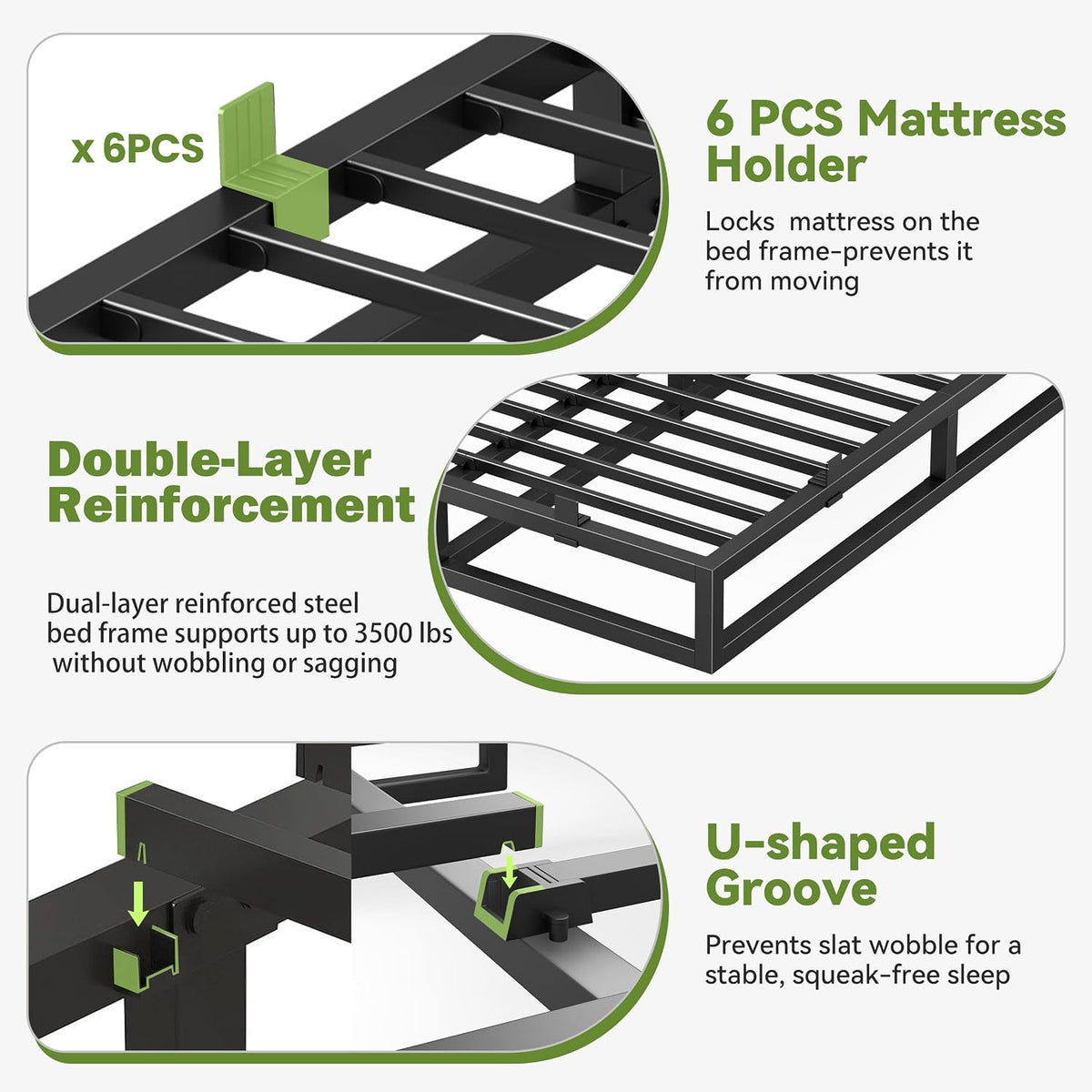 kind bed frame 6 inch,metal platform bedframe upgrade, side view