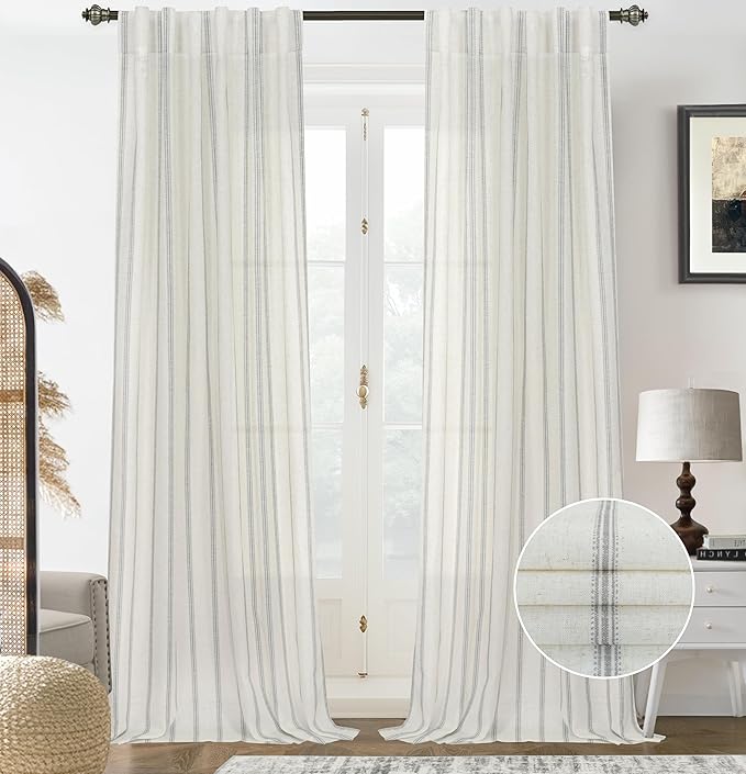 DriftAway Farmhouse Vertical Striped Linen Blend Textured Light Filtering Semi by DriftAway