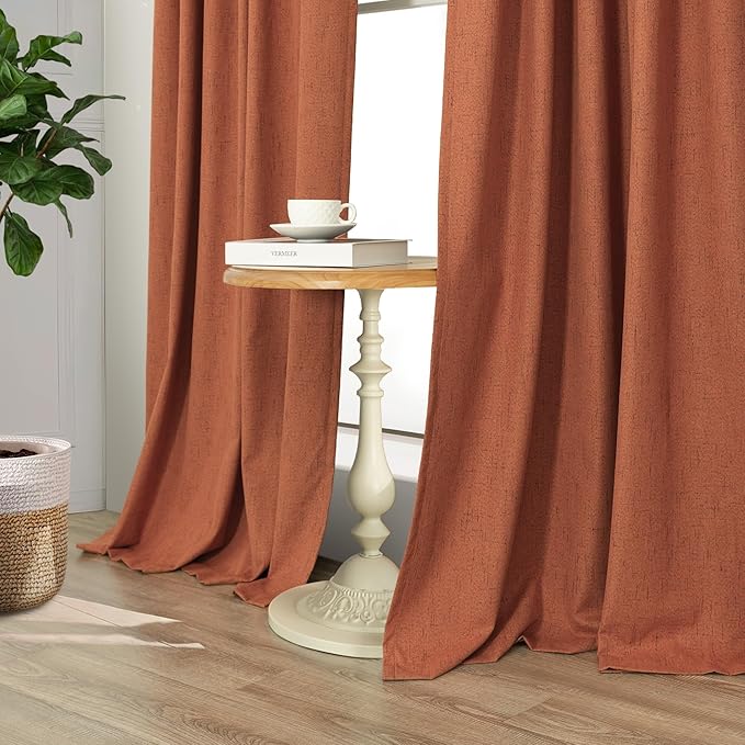 Terracotta Blackout Curtains 108 Inch Long 2 Panel Set Linen Textured Fall - Image 8